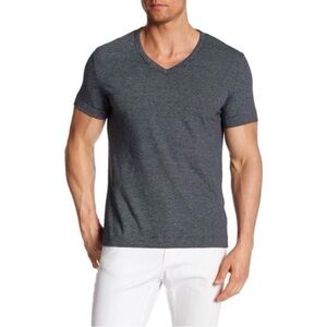 Theory Gaskell Pinnate Mini Stripe V-Neck Short Sleeve Tee Shirt in Navy XL